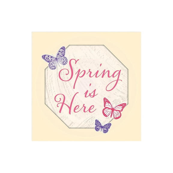 Spring Is Here Purple Red Butterfly 12 x 12 Wood Wall Sign Plaque