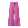 thumbnail image 6 of Usloyux Women's Wide Leg Trousers with Pockets Flowy Drawstring Long Pants for Summer Beach Casual Party Work, Hot Pink 2XL, 6 of 9