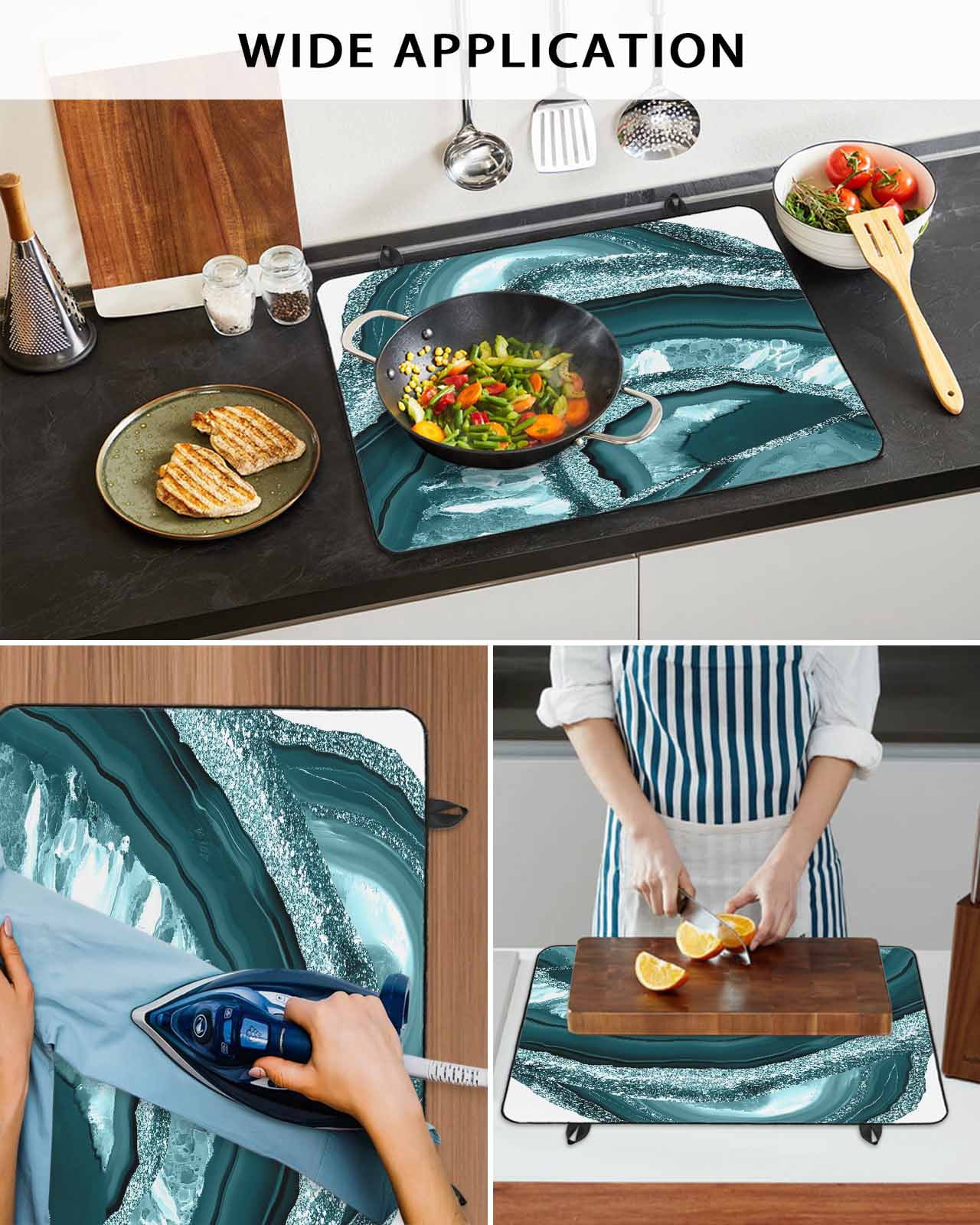 nqOlkjepod Large Induction Cooktop Protector Mat 24"x21", Teal Marble Stove Top Covers for Electric Stove, Vintage Vintage Chic Abstract Texture Stove Burner Cover Mats, Glass Top Stove Cover