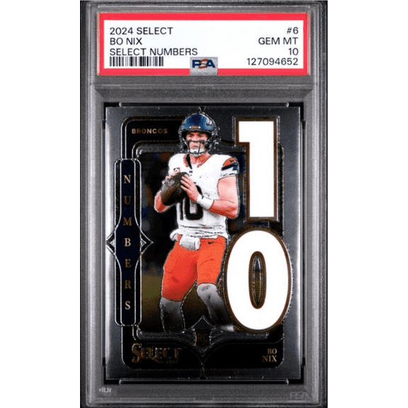 Graded 2024 Panini Select Bo Nix #6 Select Numbers Rookie RC Football Card PSA 10 Gem Mint