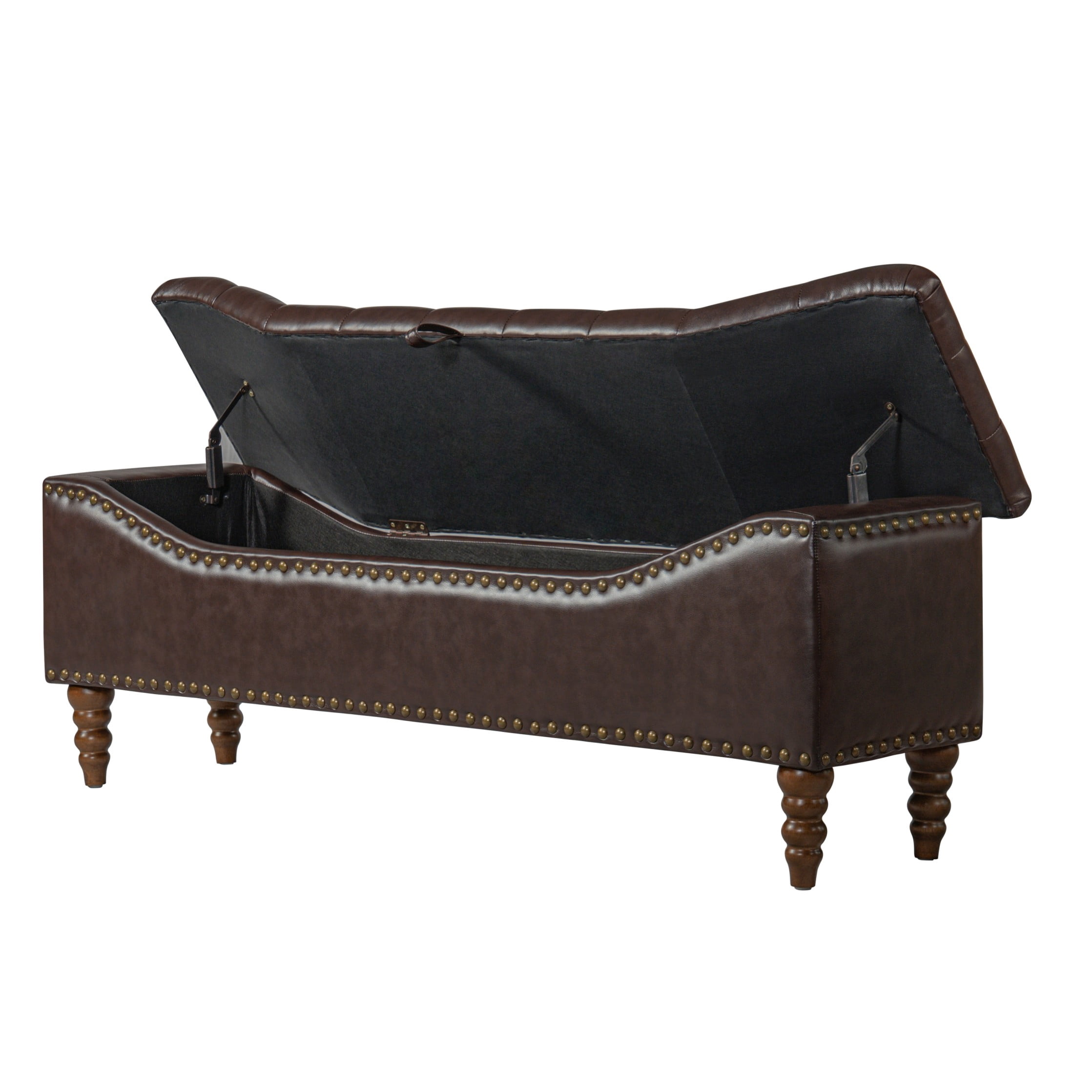 Christopher Knight Home PU Leather Storage Bench, Button-Tufted Ottoman with Nailhead Trim, Dark Brown