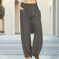 thumbnail image 2 of gakvbuo Cotton Linen Pants For Women Casual Drawstring Elastic Waist Long Pants Straigh Wide Leg Pants Trousers Solid Color Slacks Womens Sweatpants, 2 of 8