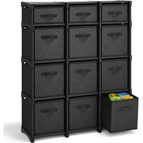 Black DIY Cube Organizer Shelf - Fabric Storage Cubes, Sturdy Cubbies for Bedroom, Playroom and More