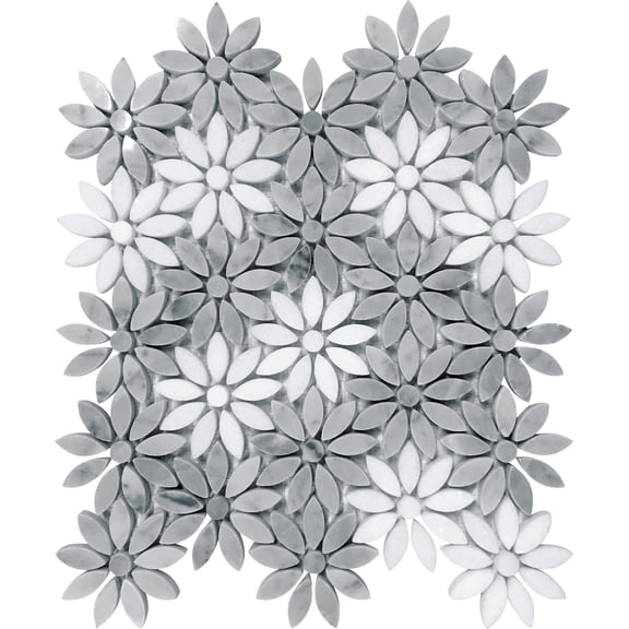 5 pack 10.7 in. x 12.0 in. Floral Polished Carrara Gray, Eastern White marble Mosaic Tile (4.46 sq. ft./Case)