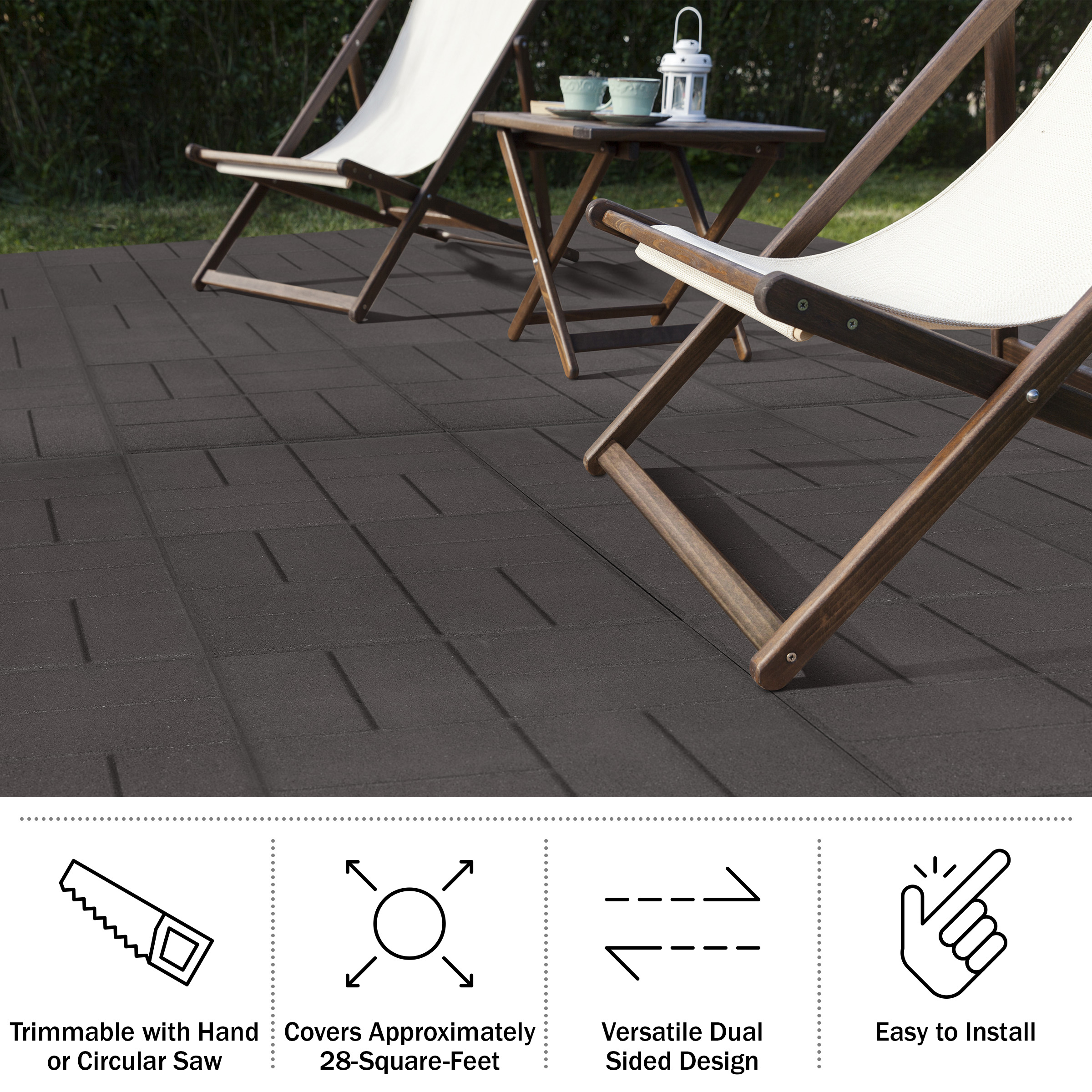 Pure Garden Rubber Deck Tiles 8-Pack - 28SQFT Outdoor Flooring Pavers, Gray