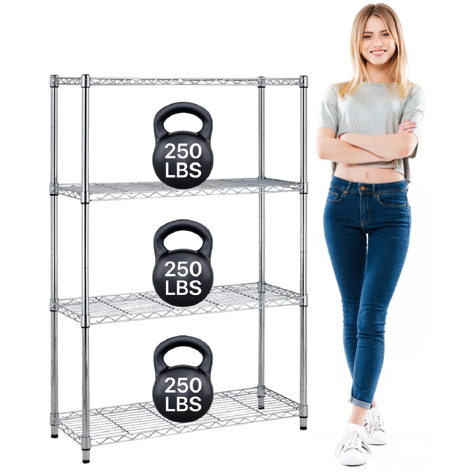 Storage Shelves NSF Metal Shelf 4-Tier Wire Shelving Unit 36''L×14''W×54''H Height Adjustable Storage Shelf Heavy Duty Shelving Storage Rack for Kitchen Office Pantry Bathroom Garage, Chrome