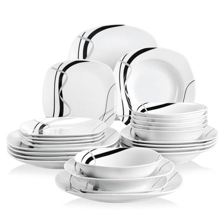 24-Piece White Porcelain Dinnerware Set (Service for 6) Dining Set Bowls and Plates Set