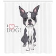 thumbnail image 3 of Boston Terrier Shower Curtain, Naive Puppy Tiny Dog Breed Standing by the I Love My Dog Message, Fabric Bathroom Set with Hooks, 69W X 84L Inches Extra Long, Grey Coral and White, by Ambesonne, 3 of 3