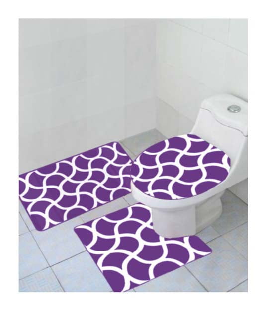 S 3Pc PURPLE Bathroom Set Bath Mat RUG, Contour, and Toilet Lid Cover