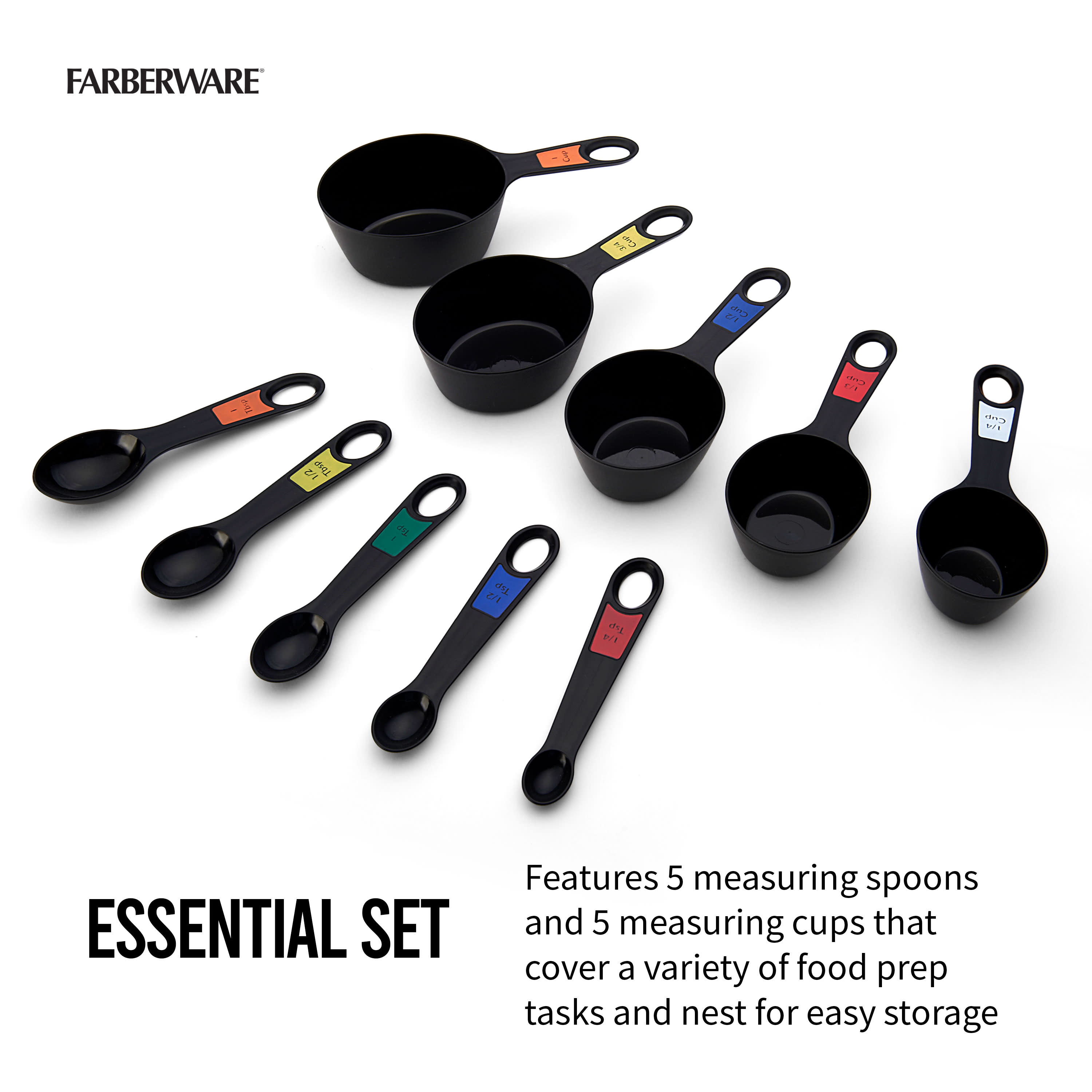 Farberware Professional 10 Piece Plastic Measuring Cup and Spoon Set Black - image 4 of 12