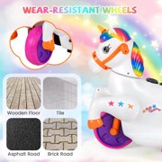 Costway 12V Kids Ride on Unicorn Toy with Training Wheels Music One-button Start Horse Toy Multicolor