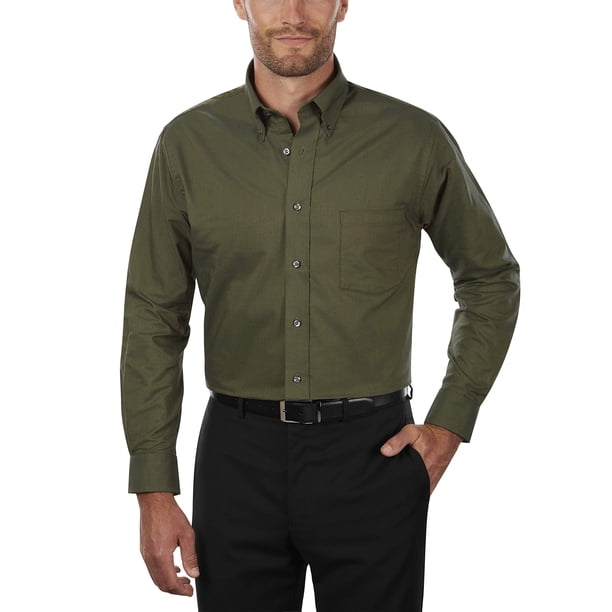 Camisa de vestir Van Heusen Oxford Solid Regular Fit para hombre, verde oscuro