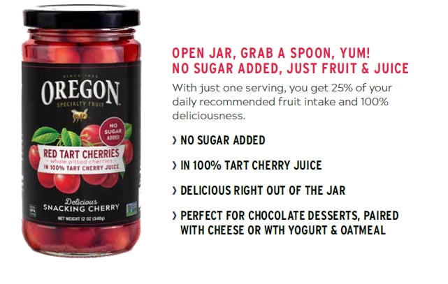 (2 pack) Oregon Fruit Co. Red Tart Cherries in 100% Tart Cherry Juice, 12 oz Jar