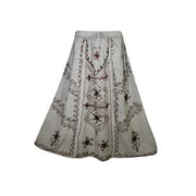 Mogul Womens Long Skirt Grey Floral Embroidered Peasant Hippy Boho Gypsy Skirts