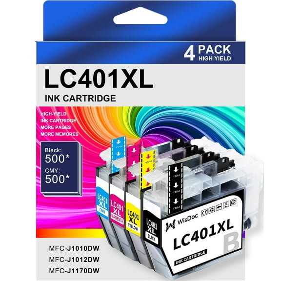 LC401 Ink Cartridges  for Brother LC401XL LC 401 XL for Brother MFC-J1010DW MFC-J1012DW MFC-J1170DW Printer(Black Cyan Magenta Yellow, 4 Pack)