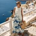 thumbnail image 4 of Jiueut Wave Print Sleeveless Maxi Dress Women with Pockets, Linen Look Flowy Casual Long Sundress Loose Fit Summer Beach Vacation Crewneck Dress, L, 4 of 7