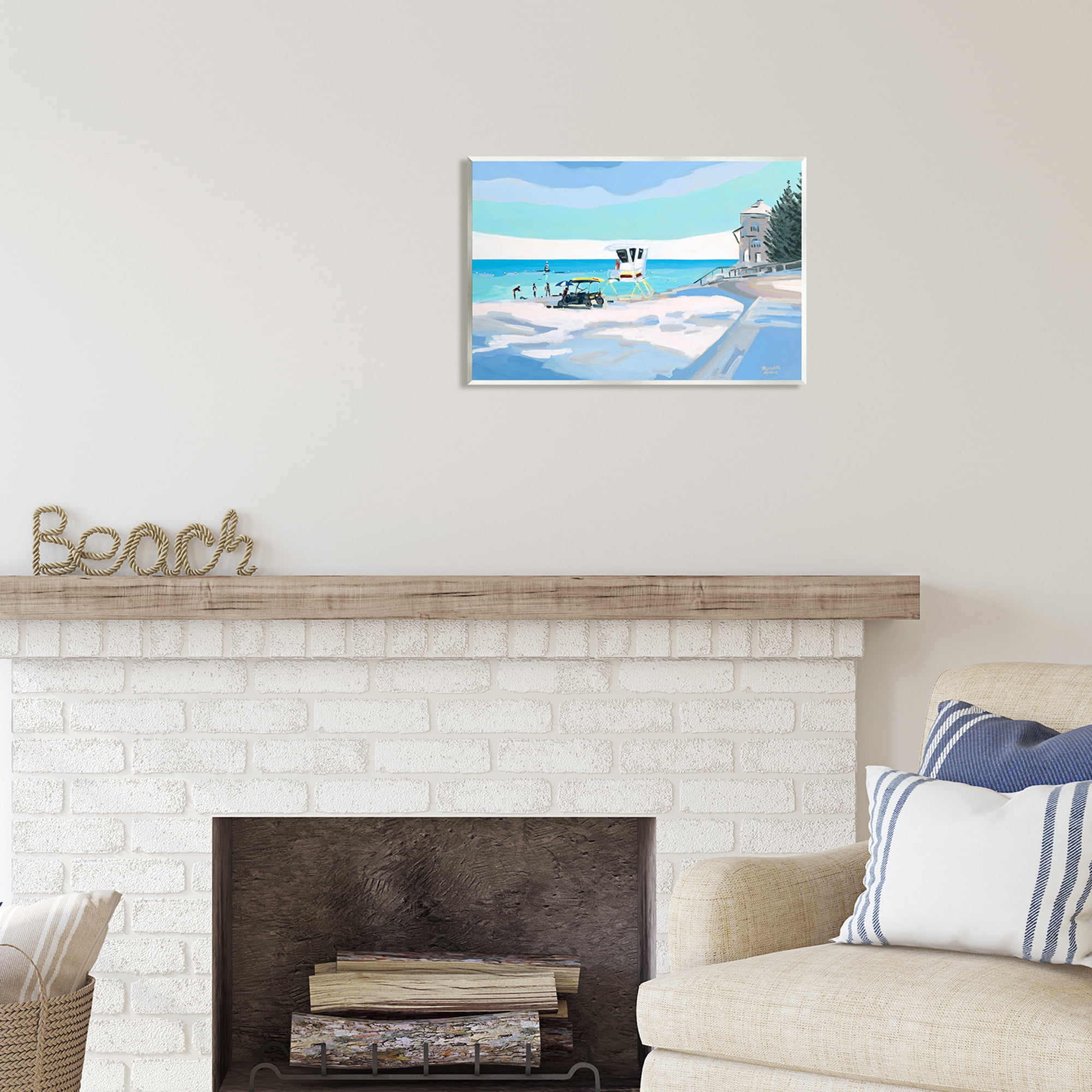 Stupell Industries Blue & White Beach Landscape Painting Unframed Art Print Wall Art, 19 x 13