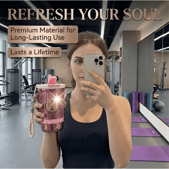 14oz Pink Titanium Cup, Leakproof Coffee Tumbler, Designed for Pilates & Yoga Ladies, The Perfect Gift for Her