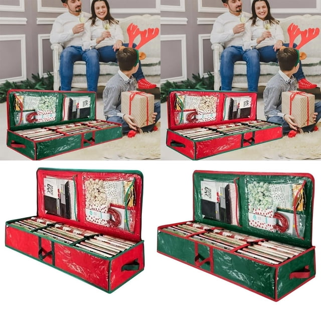 HLONK Christmas Decor Christmas Storage Rack Spacious Under Bed Holiday Wrapping Paper Container Good For Gift Wrapping Ribbons Bows Wrapping Supplies Etc