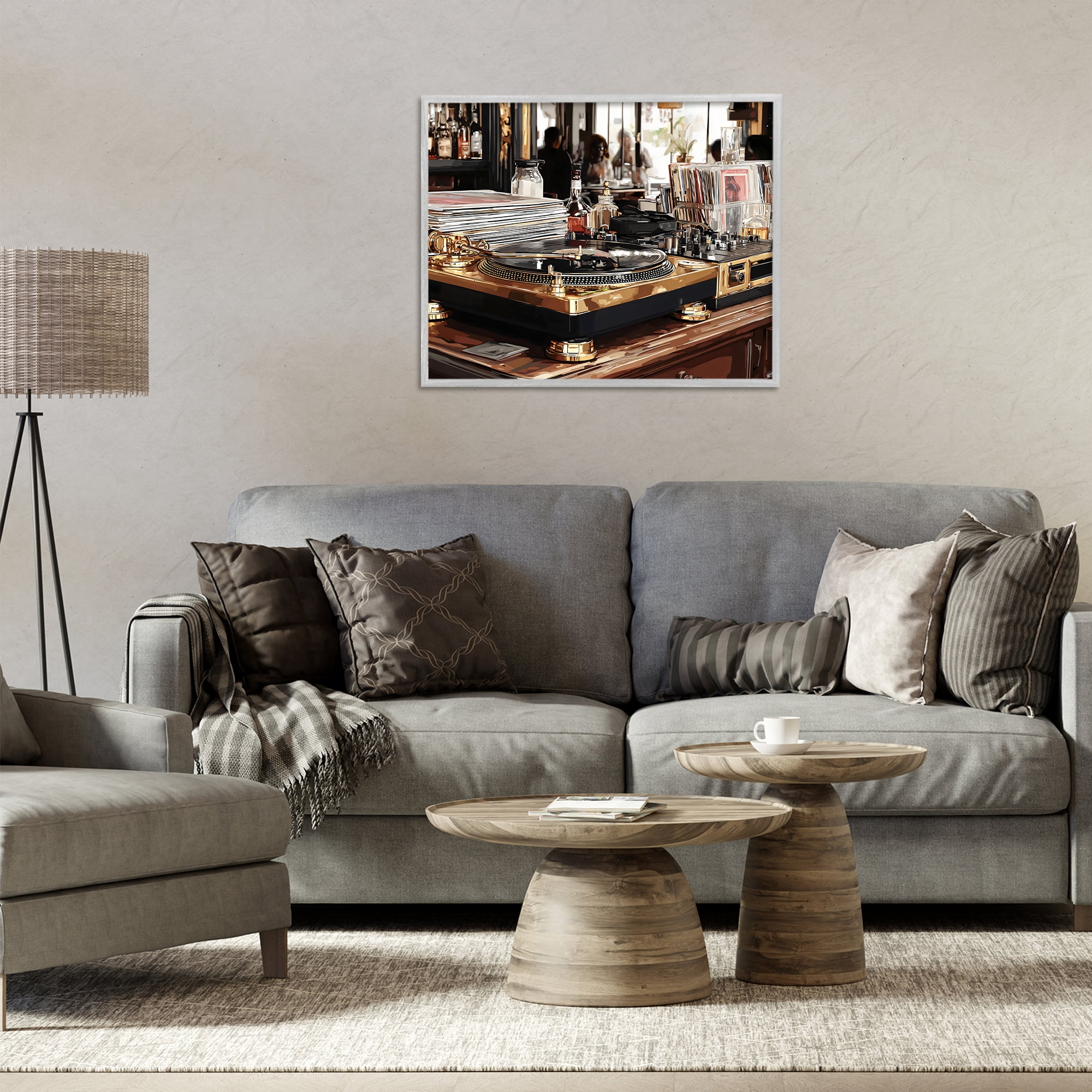 Stupell Industries Work Place Vintage Gold Turntable Gray Framed Giclee Art, design by Franklyn Gregory