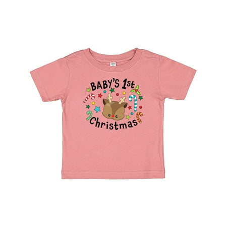 

Inktastic Baby s 1st Christmas Cute Reindeer with Candy Canes Gift Baby Boy or Baby Girl T-Shirt