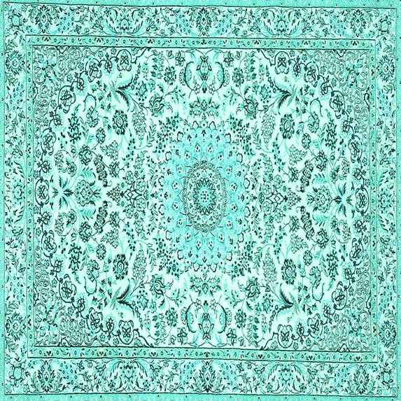 Ahgly Company Indoor Square Medallion Turquoise Blue Traditional Area Rugs, 7' Square
