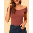thumbnail image 6 of MODA NOVA Juniors Slim Fit Short Sleeves Off the Shoulder Summer Cropped Top Brownish Red XL, 6 of 6