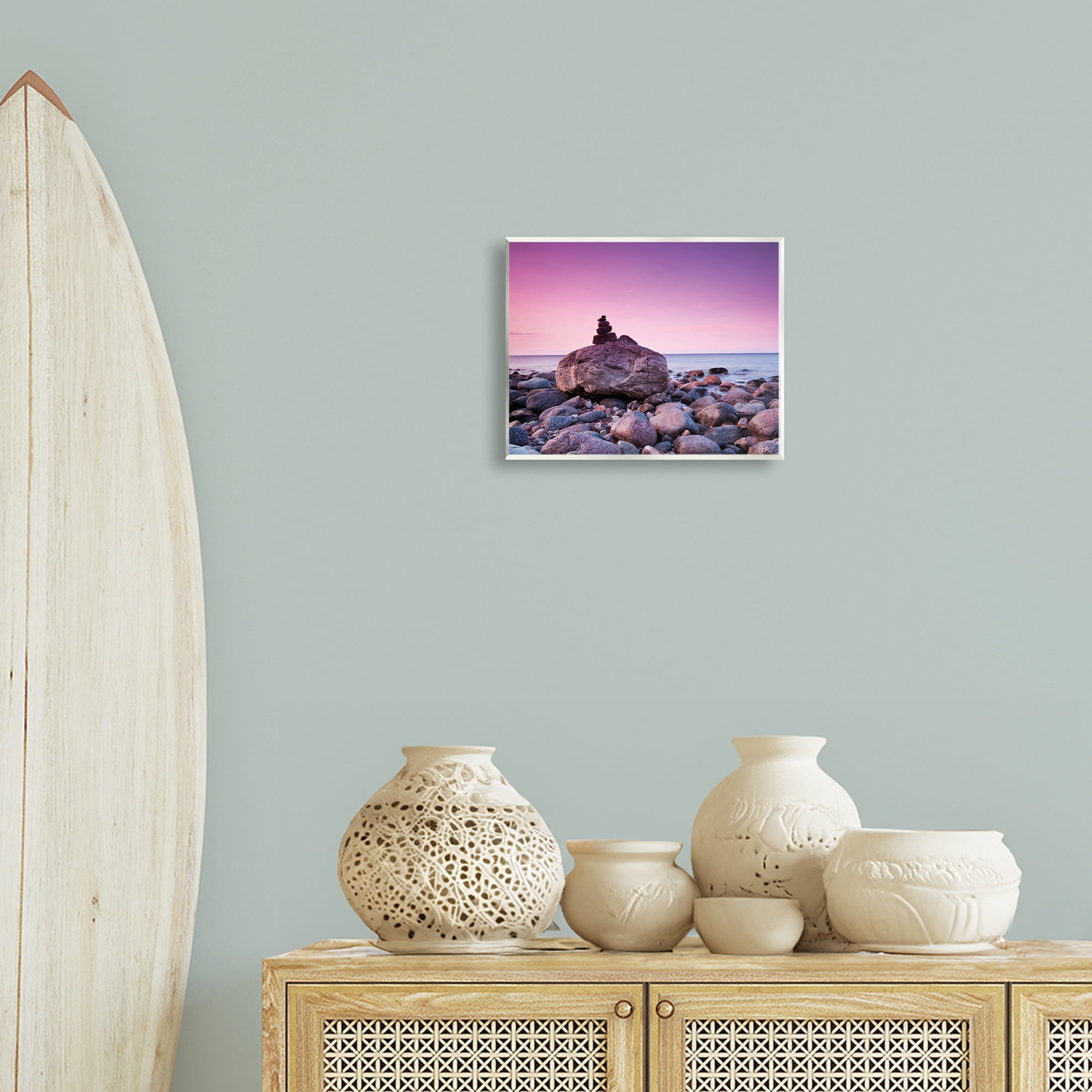 Stupell Industries Stacked Rocks on Shore Nautical & Beach Photography Unframed Art Print Wall Art, 14 x 11