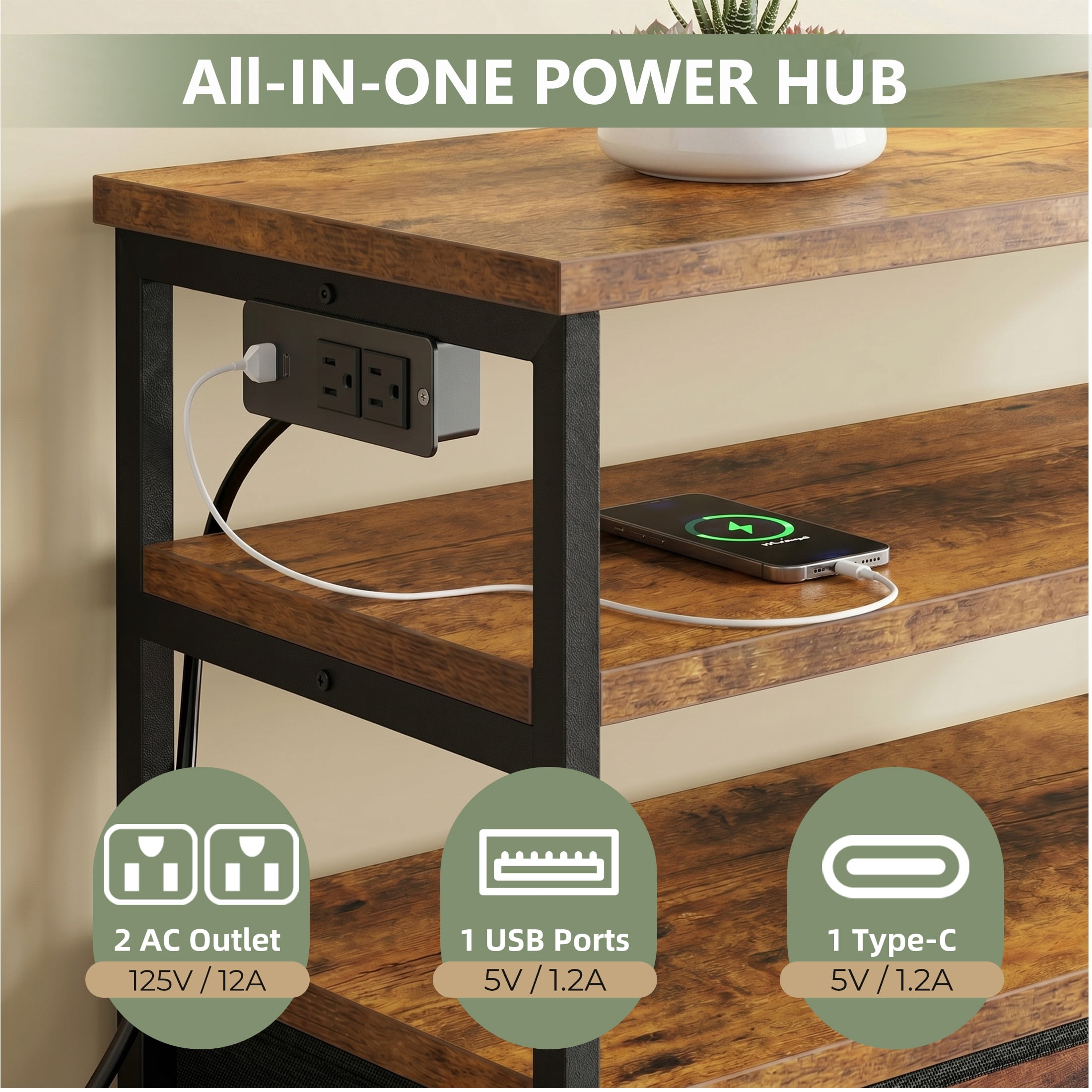 CONCETTA TV Stand for 45 Inch TV, 6-Drawer Dresser with 3-Tier Open Shelves, LED Lights, Charging Station, Wood Top Entertainment Center for Bedroom, Living Room, Hallway, Rust