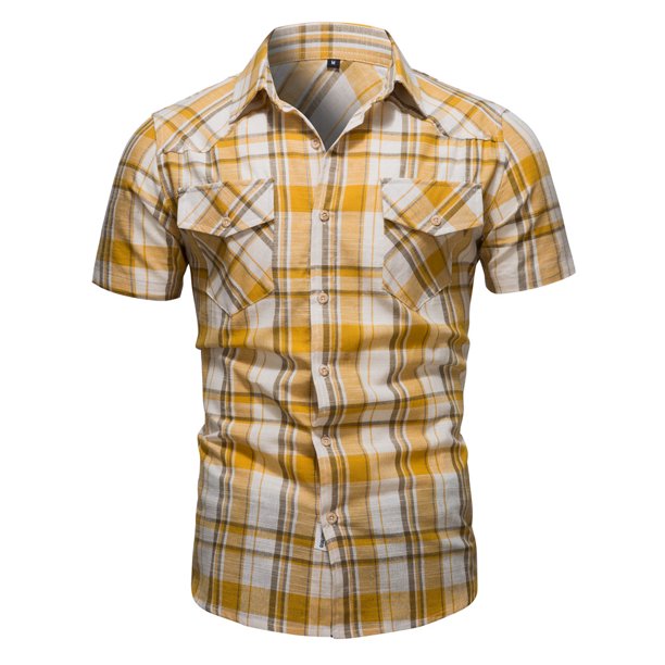 Brasil Dropshipping calidad camisa a cuadros hombres 100% algodón manga corta verano hombres camisas moda social negocios camisa para hombres AIOPESON camisa de mezclilla de algodón