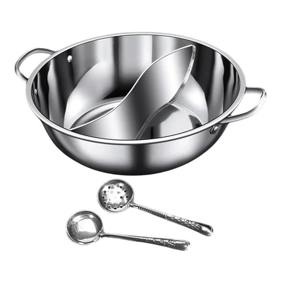 Olla Shabu Shabu de acero inoxidable con divisor y diseño de doble cara, calentamiento rápido y función de aislamiento para el hogar, restaurante y fa 30 cm x 8 cm