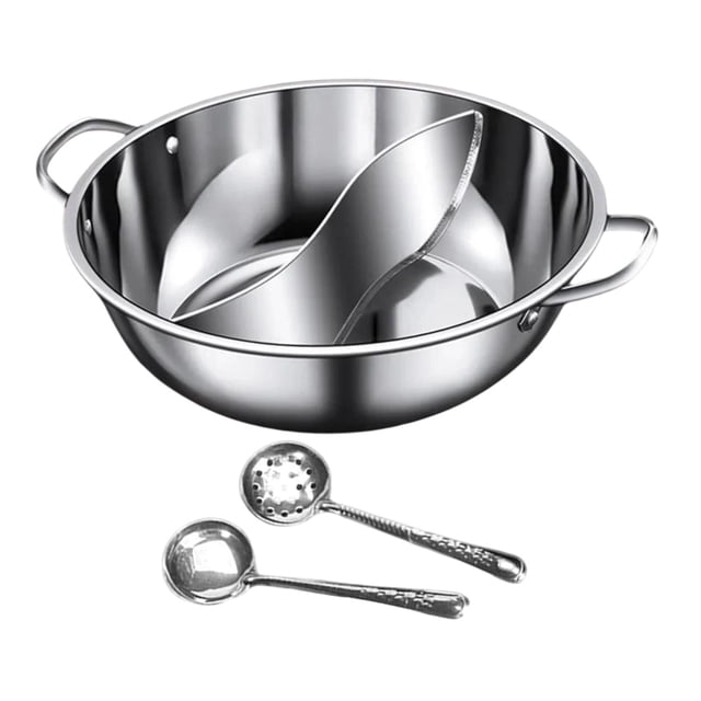 Olla Shabu Shabu de acero inoxidable con divisor y diseño de doble cara, calentamiento rápido y función de aislamiento para el hogar, restaurante y fa 30 cm x 8 cm