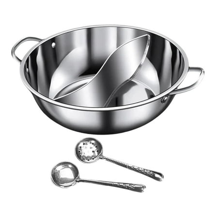 Fiocias Shabu Pot with Thick Stainless Steel Divider, Two-Flavor Chinese Divided Pot for 28cmx7cm
