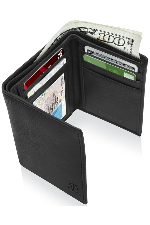 Genuine Leather Slim Trifold Wallets For Men - Mens Wallet RFID Blocking Holiday Gifts For Men