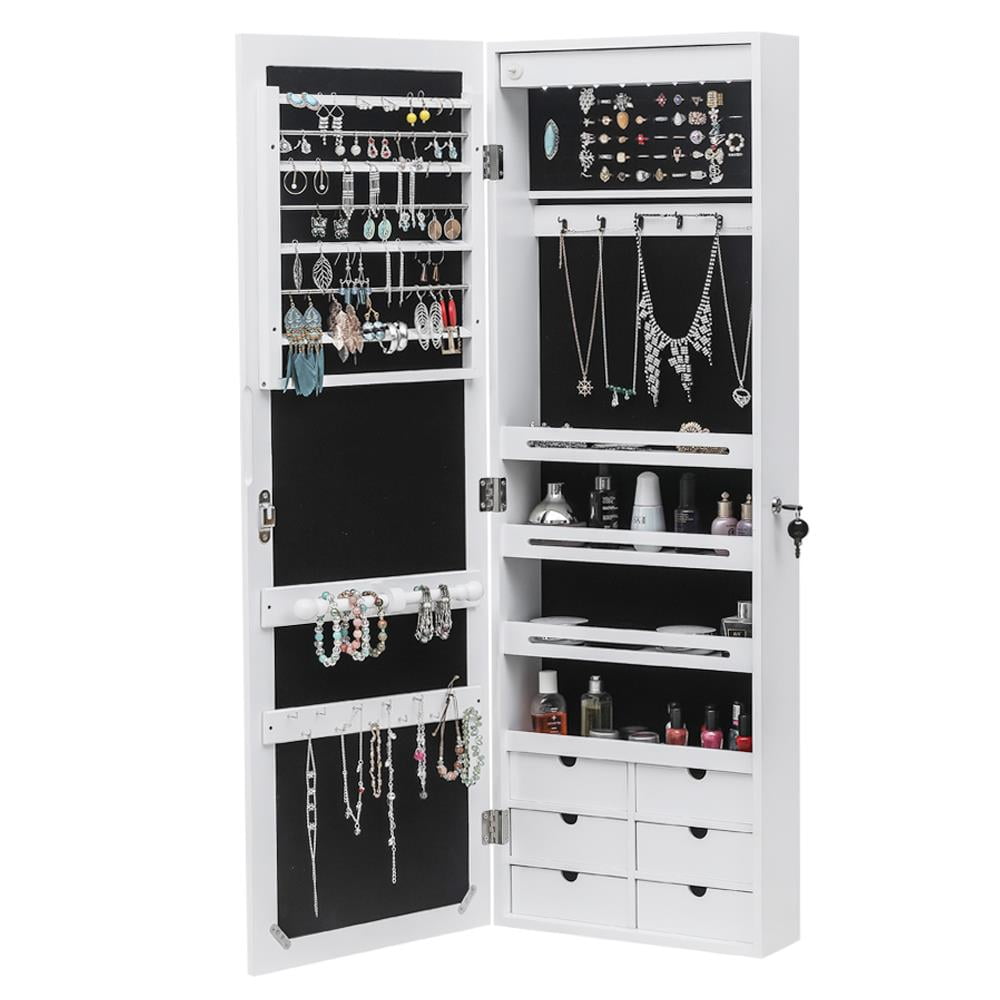 42.5" 6 Drawer Jewelry Storage Cabinet Armoire Box Home Organizer w/ Mirror& LED 