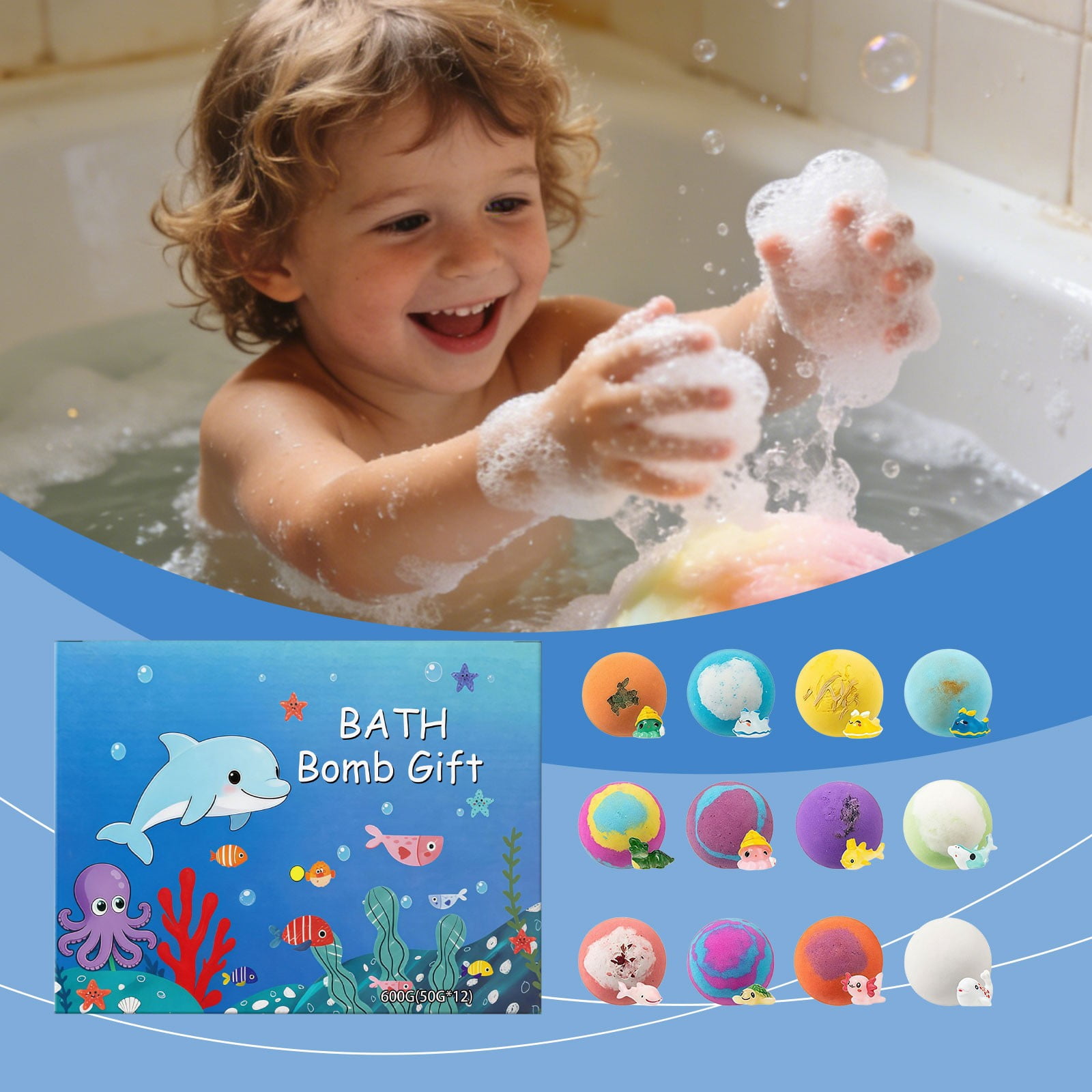 Bath Bombs for Kids with Surprise Inside, 12 Pack Organic Colorful Bubble Bath, Natural Bubble Bath Set for Birthday Presents, Party Favors and Daily Bath Time Fun