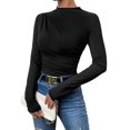 thumbnail image 3 of Deago Women's Pleated Long Sleeve Mock Neck T Shirts Casual Slim Fit Fall Tops Basic Business Work Tee (Black, S), 3 of 5