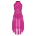 thumbnail image 4 of Sywiyi Costume de Danse Lyrique pour Femmes Robe Haute-Basse Froncée avec Strass Jupe Justaucorps Rose Vif S, 4 of 7