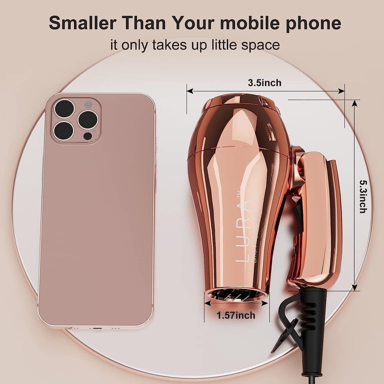 Lura Mini Travel Hair Dryer, 1200W Dual Voltage Rose Gold photo 5