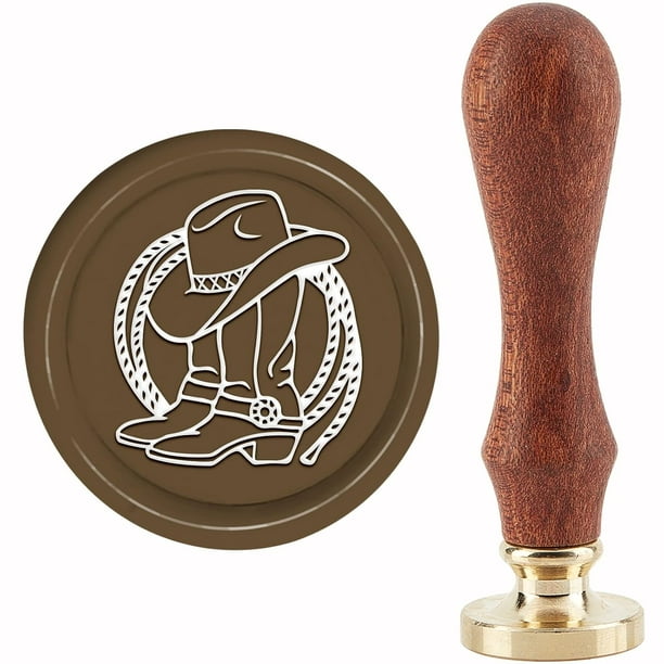 Sello de cera vaquero para sombreros, botas y cuerdas de 30 mm. Estilo retro vintage. Cabezal de latón extraíble con mango de madera.