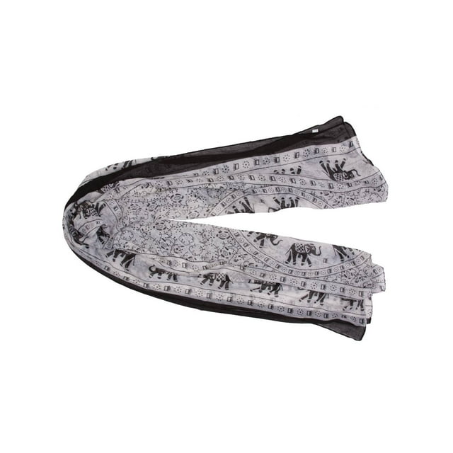 Gravity Threads Paisley Elephant Vintage Solid Viscose Scarf, Elephant Black