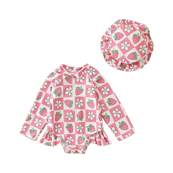 Gubotare Swimsuit Girl Girls Long Sleeve Rash Guard Swimsuit Size 6-12 Months (Light Pink,6-12 Months)