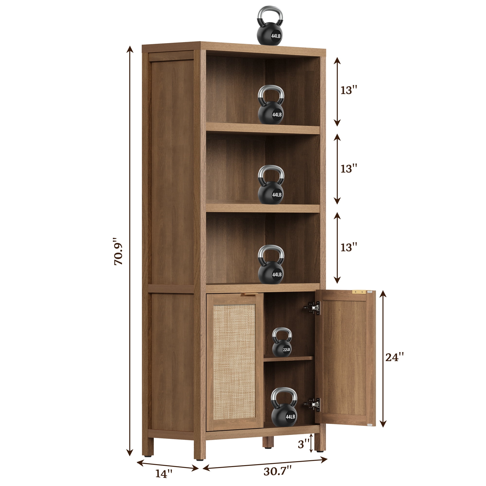 SICOTAS Rattan 5-Tier Bookshelf Set of 2, 5-Shelf Library Bookcase