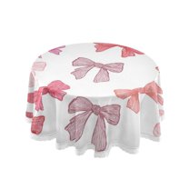 60 Inch Round Tablecloth with White Lace Trim Fall Table Cover for Elegant Dining Decor Pink Bows Pattern