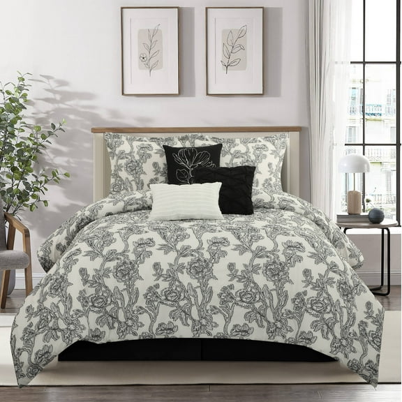 Nanshing Maya 7 Piece Floral Comforter Set, California King, Blue