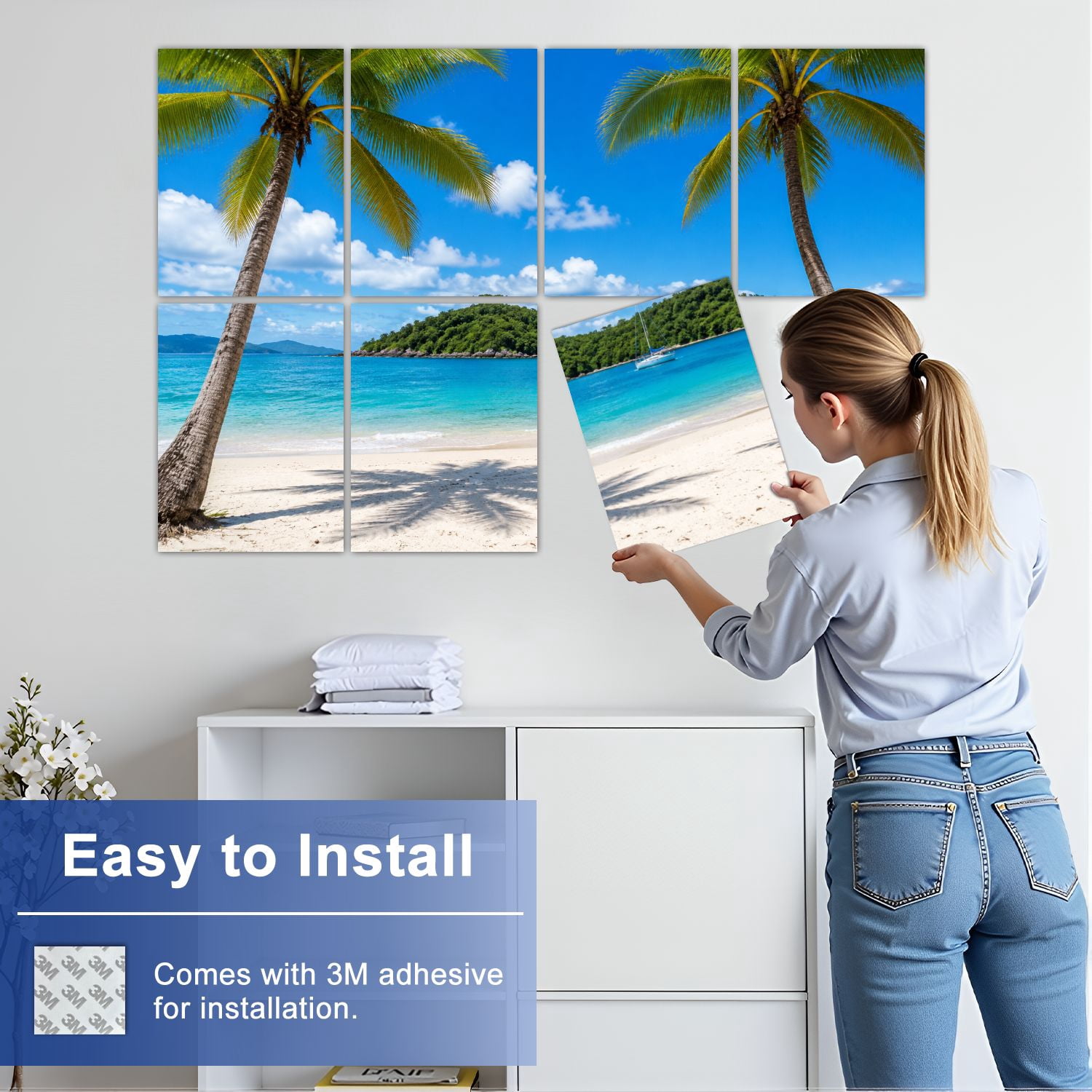8 Pack Art Acoustic Panels Sound Absorbing Palm trees tropical beach Virgin Islands Decorative Soundproof Wall Panels Self Adhesive for Nursery Game Room Bedroom 48"x32"