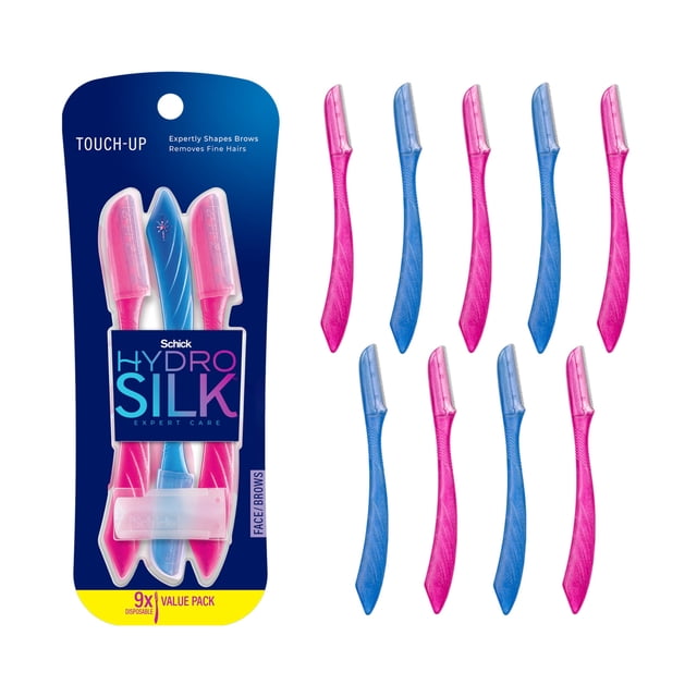 Schick Hydro Silk Touch-Up Multipurpose Exfoliating Dermaplaning Tool with Precision Cover, 9 Count
