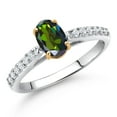 thumbnail image 2 of Gem Stone King 10K White and Yellow Gold Tourmaline Green Mystic Topaz and White Lab Grown Diamond Engagement Ring for Women (0.98 Cttw, Oval 7X5MM, Gemstone Birthstone, Size 5), 2 of 4