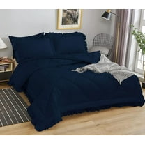 DNG Creations 1 Piece Ruffle Diamond Comforter All Season 550 GSM Twin/Twin XL Size - 800 Threads Count, 100% Egyptian Cotton Solid Navy Blue Colour