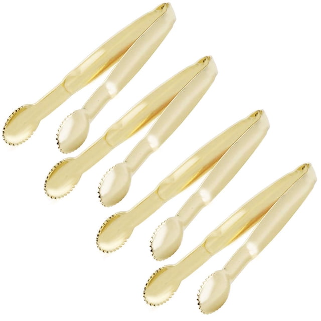 Hinmay Mini Pinzas Para Servir, Pinzas Para Cubos De Azúcar De 4 Pulgadas, Pinzas Para Aperitivos, Juego De 4 (Dorado)